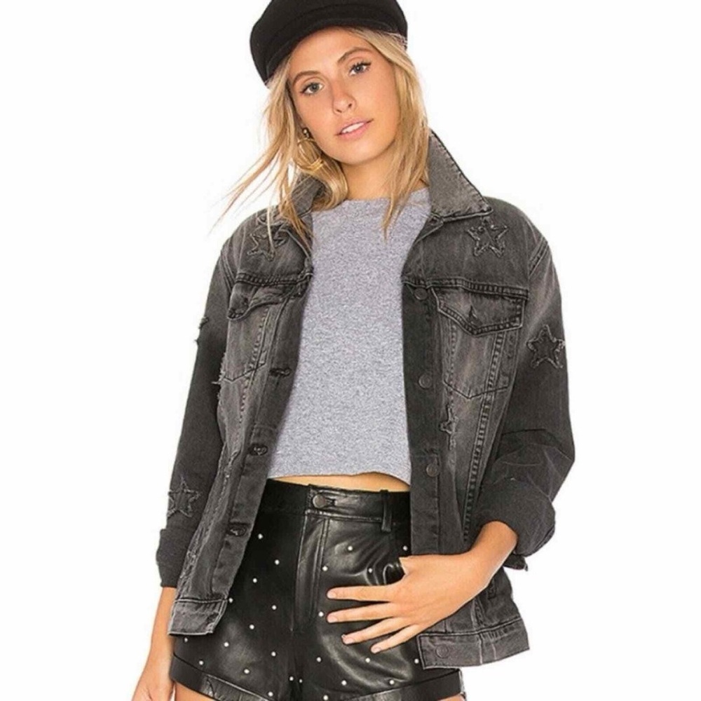 Rails Knox Star Patches Denim Jean Jacket XS Faded Black Gray Y2K Grunge